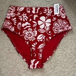 NWT Old Navy Red Floral High-Waisted Waist Bikini Bottom M